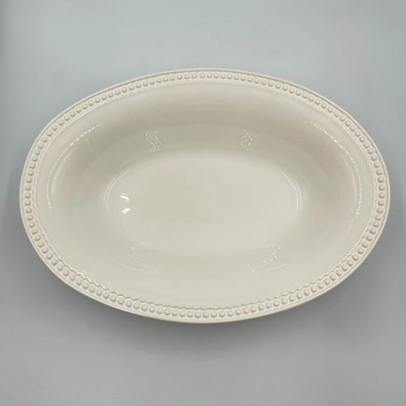 Pizzato Hand Made Beaded Edge Italian Ceramic Serving Bowl White Oval 14.5" - Picture 1 of 5